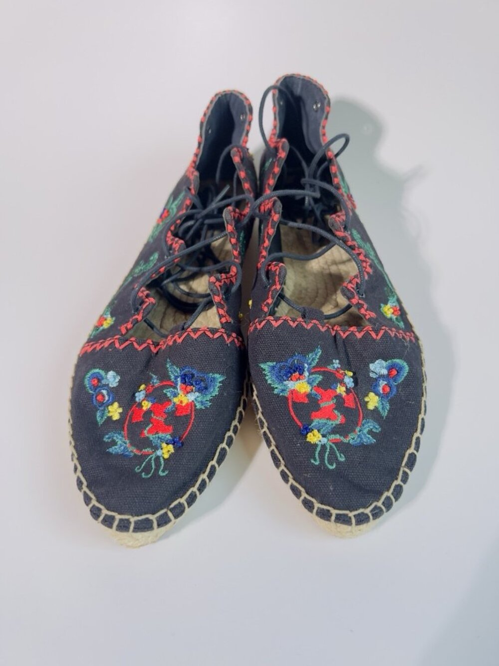 Tory Burch Fleming Embroidered Lace-Up Espadrilles Canvas Floral Size 8 - Picture 5 of 11
